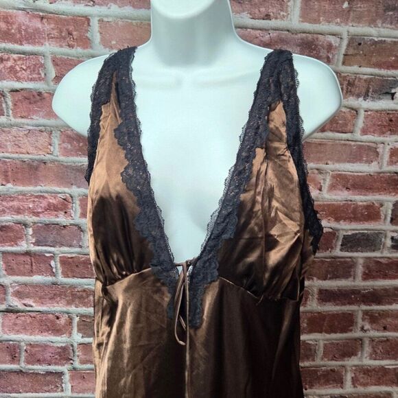 🧵 Wild Fable Dark Brown Satin Slip Dress XXS – Eco-Friendly Midi with Lace Trim - Picture 6 of 6